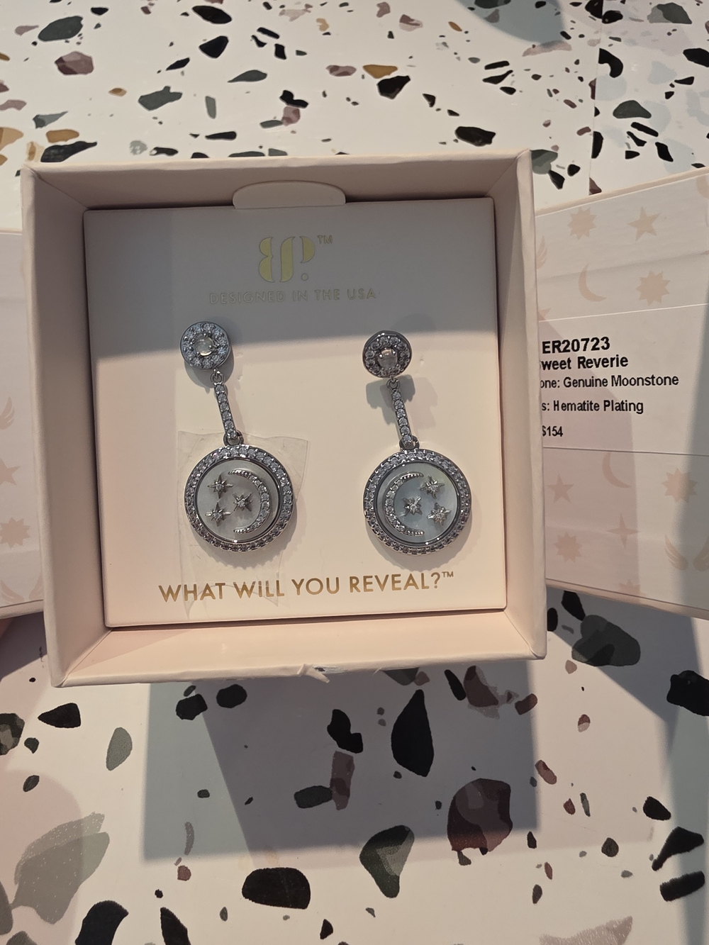 BP Halo Sweet Reverie Moonstone Earrings in Hematite